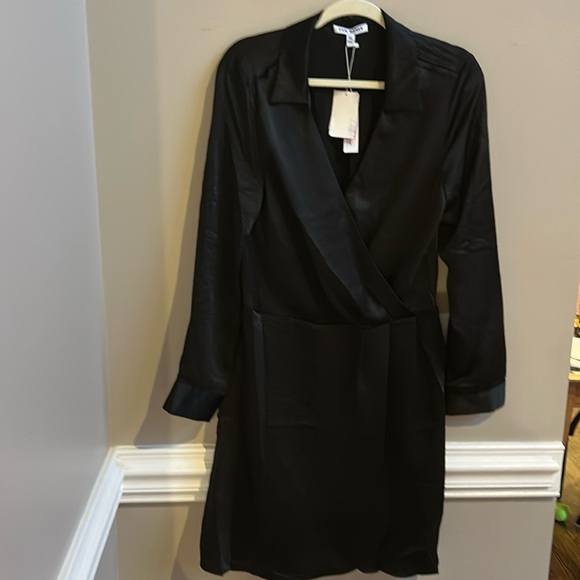 Steve Madden Washed Satin Faux Wrap Black Dress NWT Size XL - Picture 1 of 12